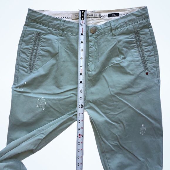 ZARA Premium Denim Wash Sage Green Joggers Ankle Cuffs Size 2 Fit Larger Chino - Picture 13 of 17